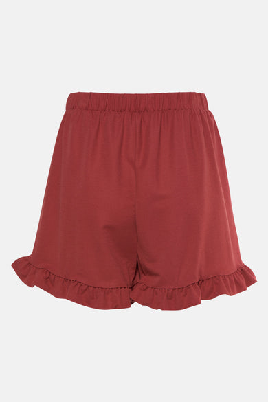 Rode short van Vero Moda met een elastische tailleband en een ruffle zoom.