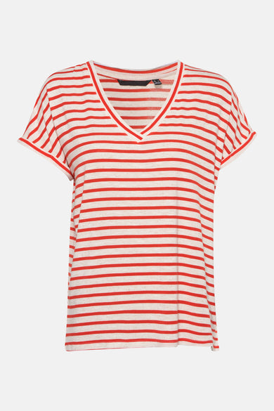 Rood gestreept T-shirt met korte mouwen van Vero Moda, met een V-hals.