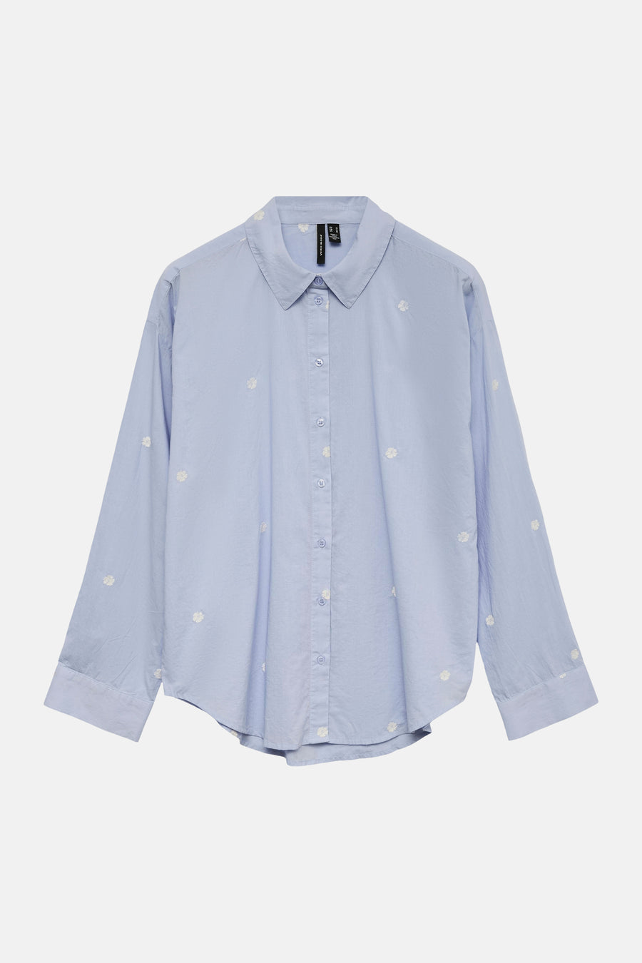 Chemise bleue à manches longues de VERO MODA, avec un motif floral subtil et une fermeture boutonnée.