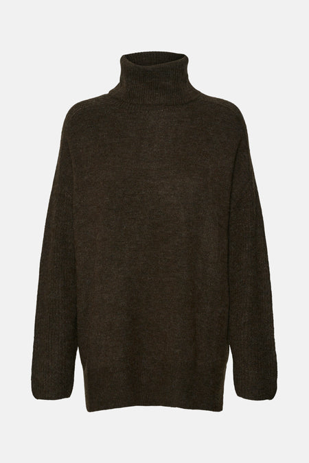 Pull met rolkraag - bruin