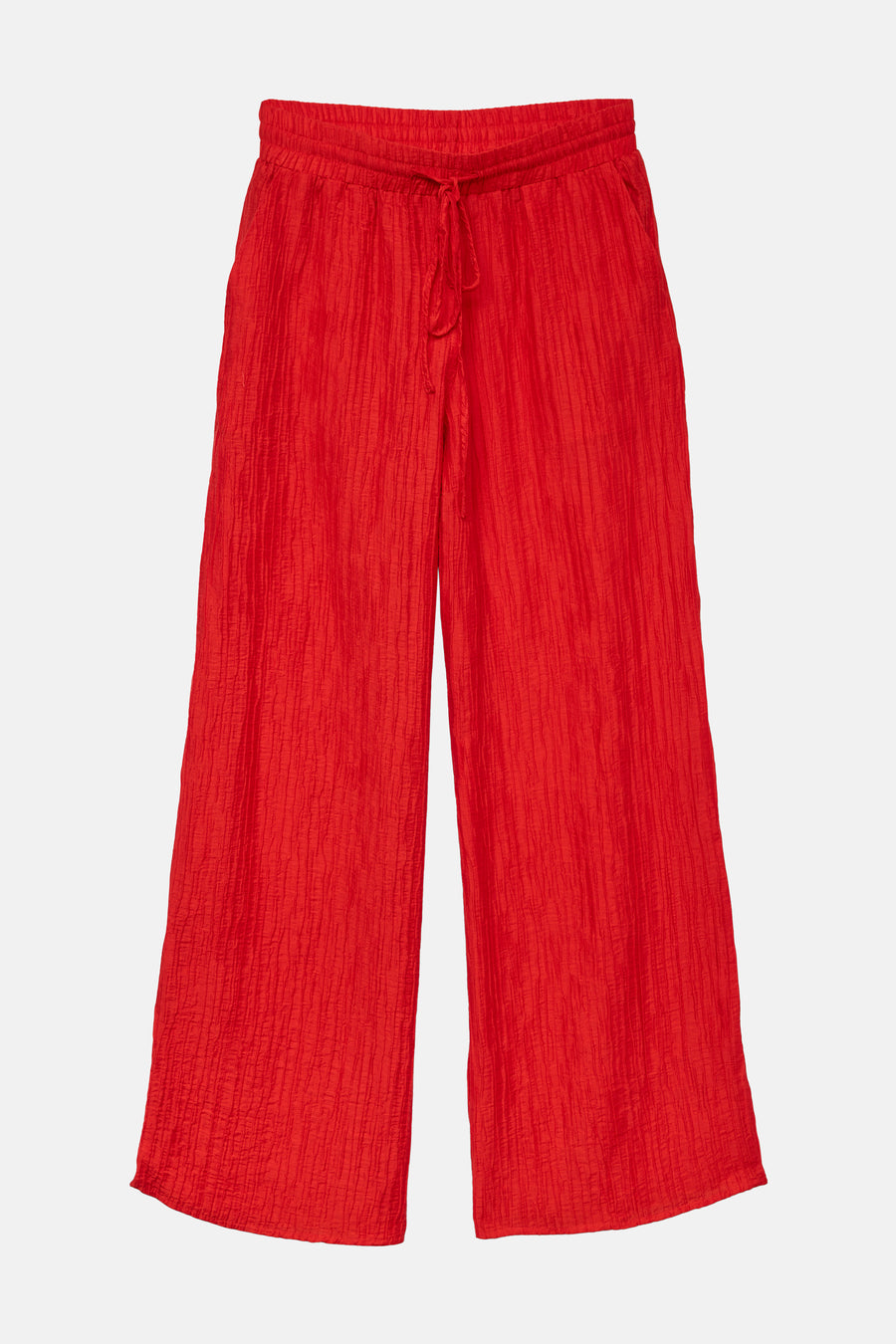 Rode broek van VERO MODA® met trekkoord en brede pijpen met kreukelstructuur.