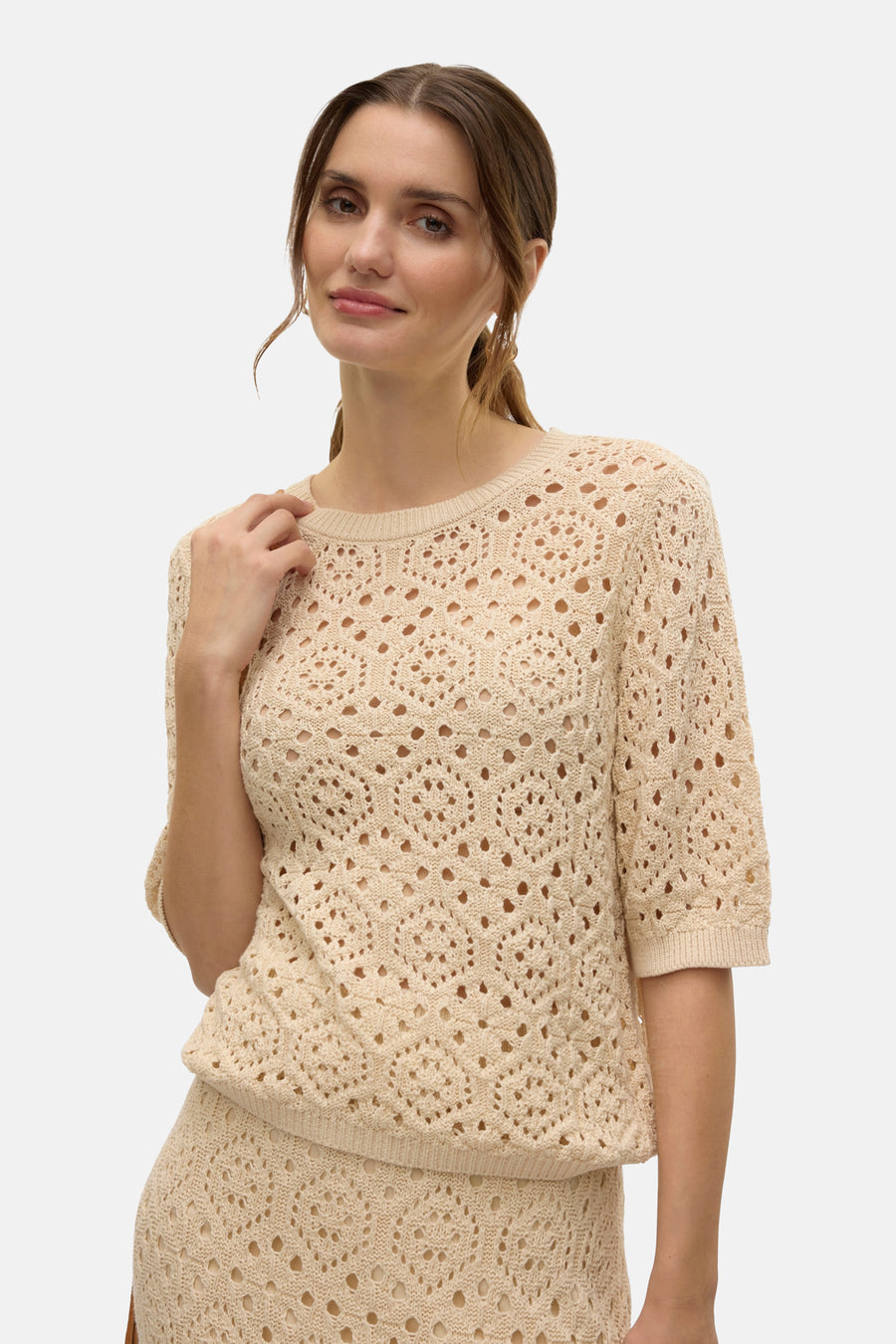 Pull met ronde hals - beige - VERO MODA®