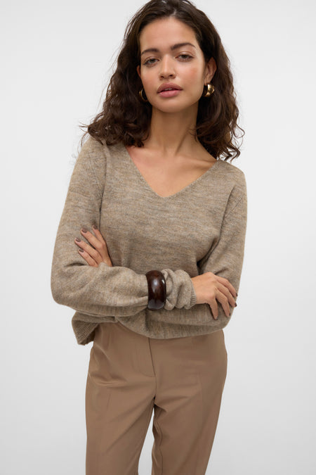 Pull met V-hals - Beige