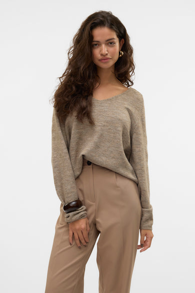 Pull met V-hals - Beige