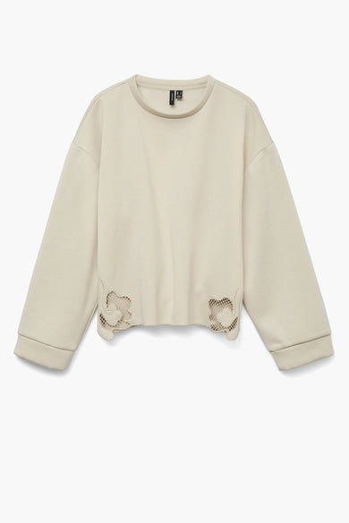 Gilet écru de VERO MODA® avec des manches longues et des découpes décoratives en bas.