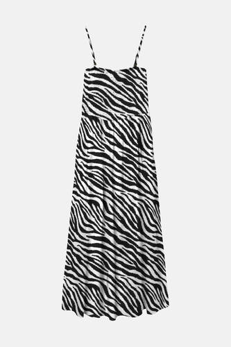 Robe longue noire de VERO MODA® avec imprimé zèbre et rubans spaghetti.