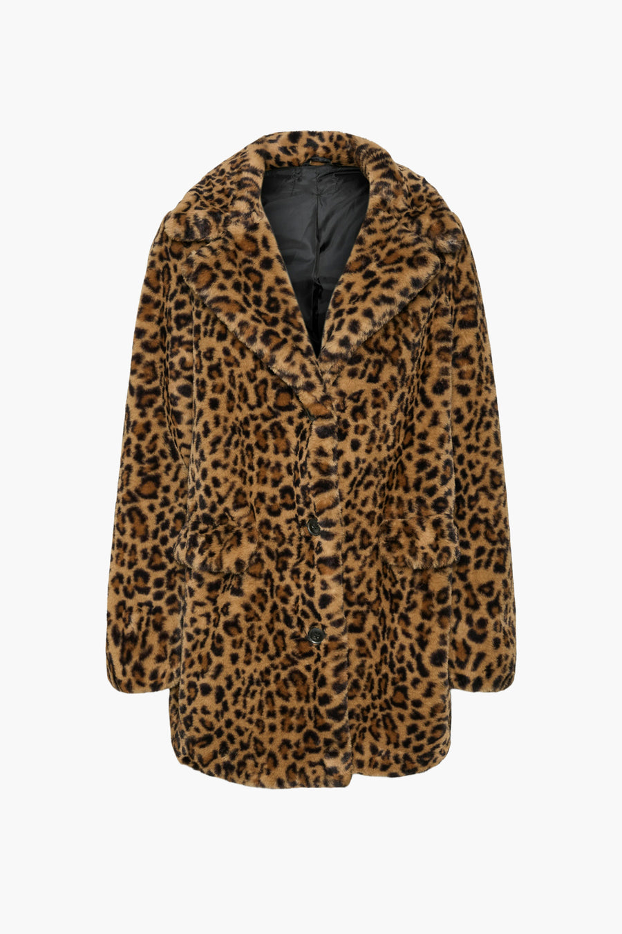 Bruine lange jas van VERO MODA met luipaardprint, knoopsluiting en kraag.