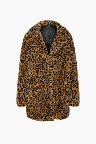 Bruine jas van VERO MODA® met een luipaardprint en zwarte voering.
