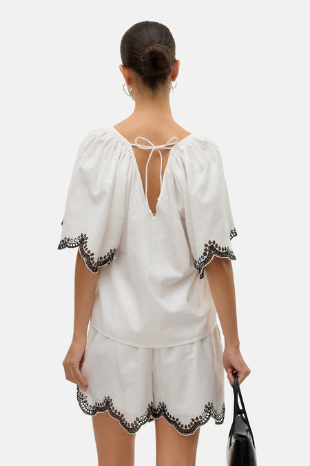 VMDIANA 2/4 V-NECK TOP WVN BTQ