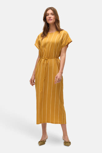 Gele jurk met korte mouwen van VERO MODA®, gestreept en met touw in de taille.