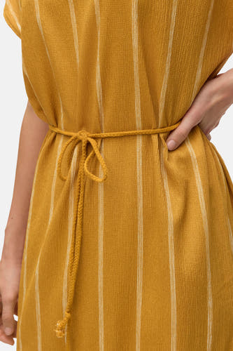 Geel kleedje met korte mouwen van VERO MODA, met verticale strepen en een touwceintuur.