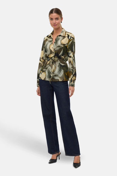 Groene blouse met lange mouwen van Vero Moda, met een abstracte print en een geknoopt detail.