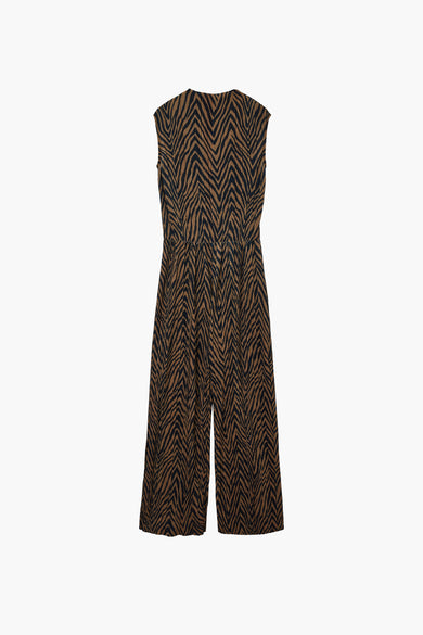 Bruine jumpsuit van VERO MODA® met een zigzagprint en wijde pijpen.