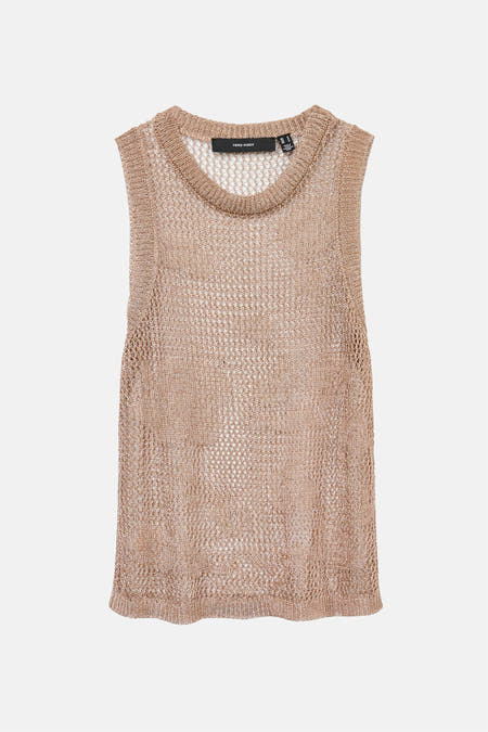 Gouden mouwloze trui van Vero Moda met open breisel textuur.
