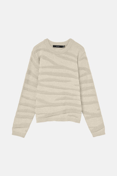 Sweat-shirt écru avec col rond de VERO MODA, doté d'une texture tissée en lignes horizontales.