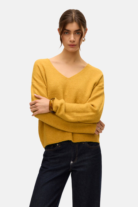 Pull met V-hals - geel