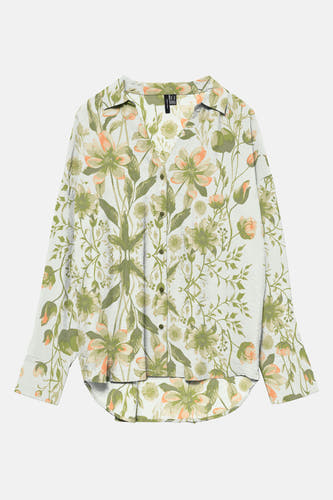 Groen hemd met lange mouwen van VERO MODA, met een bloemenprint en knoopsluiting.