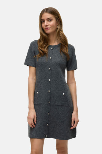 Grijs kleedje met korte mouwen van VERO MODA®, met zilveren knopen en opgestikte zakken.
