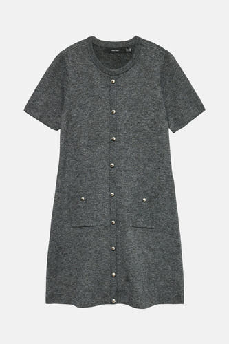 Grijs kleedje met korte mouwen van Vero Moda, met knoopsluiting en opgestikte zakken.
