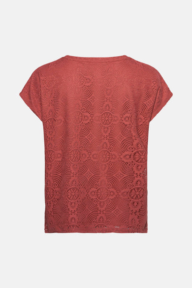 Bruine blouse met korte mouwen van VERO MODA, met bloemenkant en een verfijnde, delicate textuur.