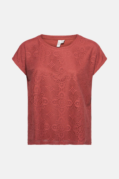 Bruine blouse met korte mouwen van VERO MODA, met fijn kantpatroon voor een elegante textuur.
