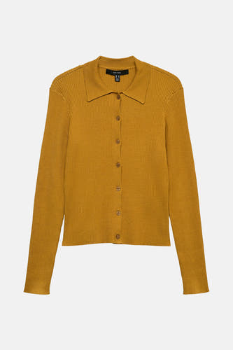 Gele gilet van Vero Moda met lange mouwen, ribstof en knoopsluiting.