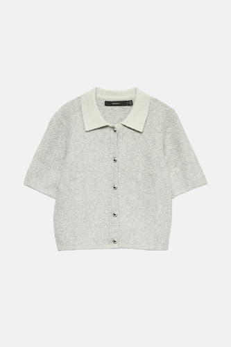 Grijs vest van VERO MODA met korte mouwen, kraag en knoopsluiting.