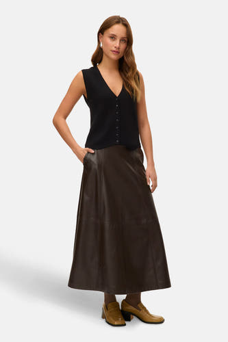 Lange bruine rok van VERO MODA, met een lederlook en een A-lijn model.