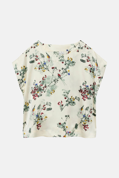 T-shirt multicolore à manches courtes de Vero Moda, avec imprimé d'oiseaux et de fleurs.