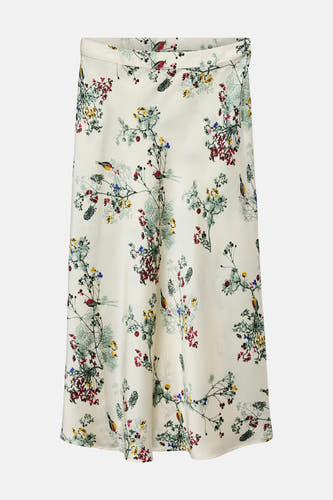 Multikleurige rok van VERO MODA met vogel- en bloemmotieven.