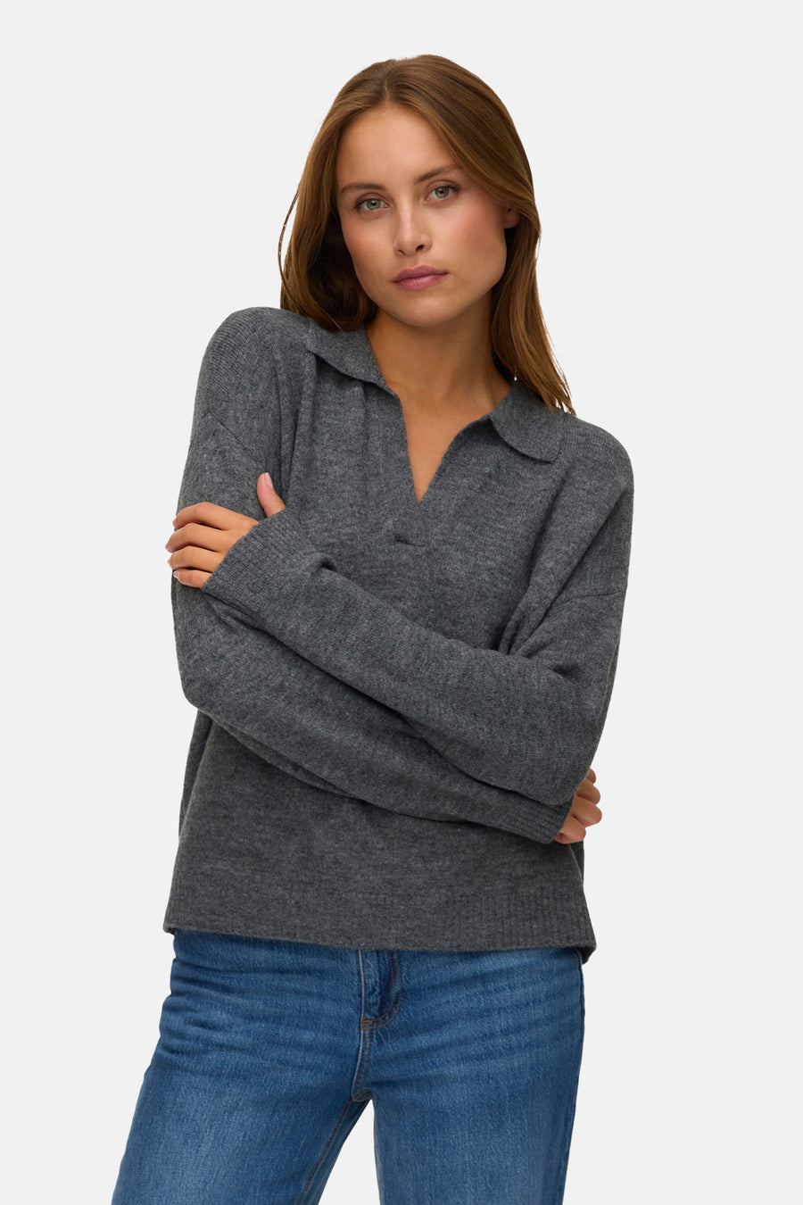 Pull à col en V - gris - VERO MODA®