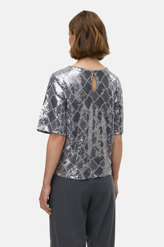 Zilveren blouse met korte mouwen van VERO MODA®, voorzien van een pailletten patroon.