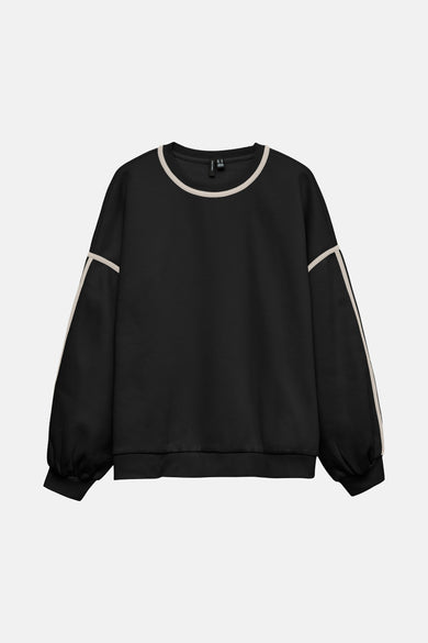 Gilet noir de VERO MODA avec des accents crème le long du col et des manches.