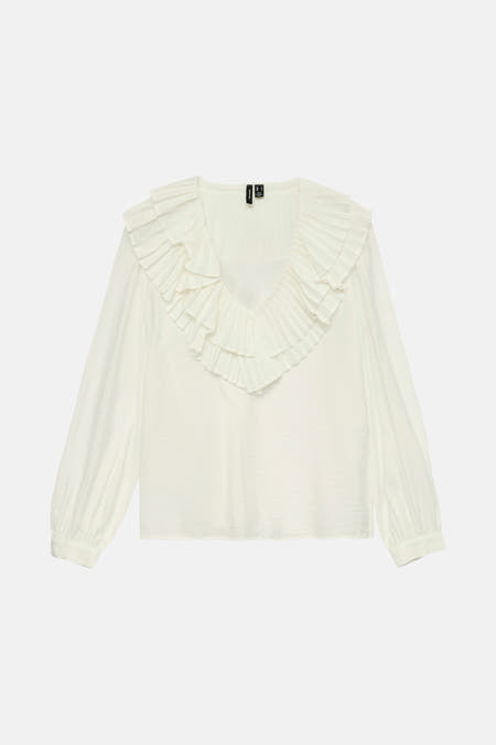 Blouse blanche à longues manches de Vero Moda, avec un col plié.