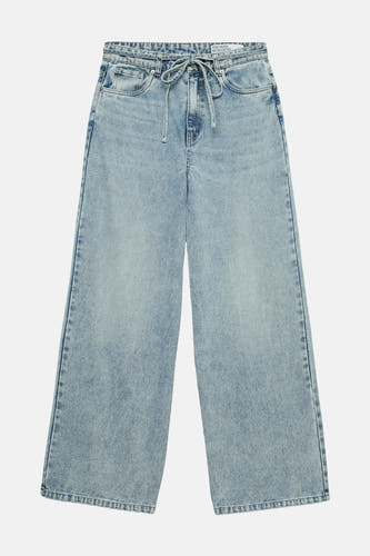 Wijd uitlopende lichtblauwe jeans van denim van VERO MODA met trekkoord in de taille.