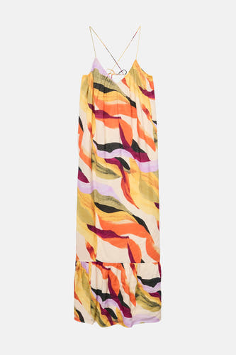 Robe sans manches multicolore de VERO MODA® avec motif abstrait de feuille et bretelles spaghetti.