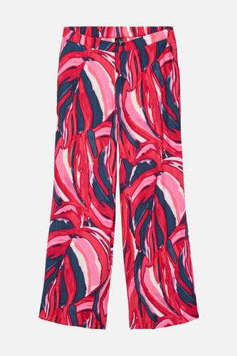 Multikleurige broek van Vero Moda met een bladmotief in rood, roze en blauw.