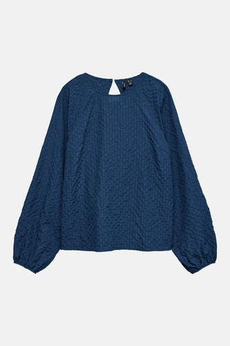 Chemisier bleu à manches longues de VERO MODA, avec une texture subtile et une petite ouverture au dos.