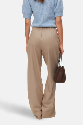 Beige broek van VERO MODA, met wijde pijpen en een elastische tailleband.