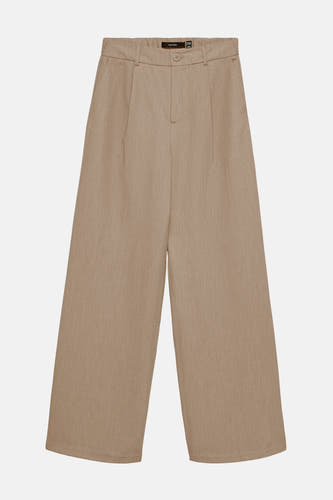 Beige broek van VERO MODA met plooien en wijde pijpen.