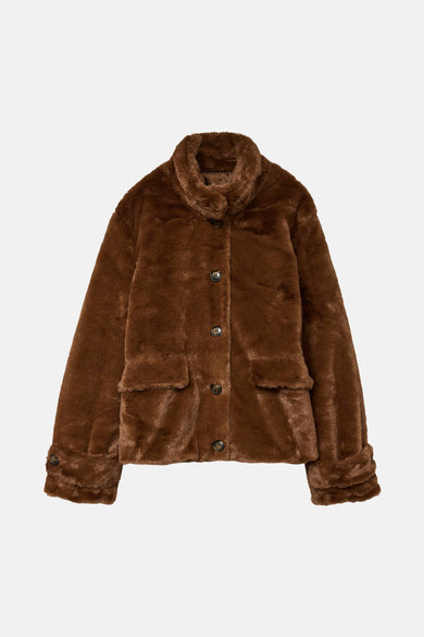 Bruine korte jas van Vero Moda met knoopsluiting en opgestikte zakken.