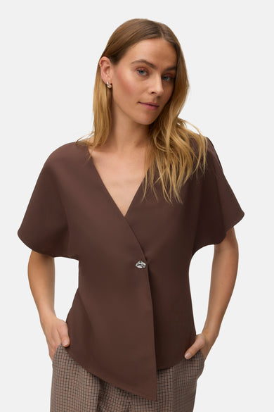 Blouse met korte mouwen - bruin