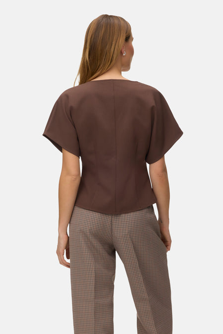 Blouse met korte mouwen - bruin