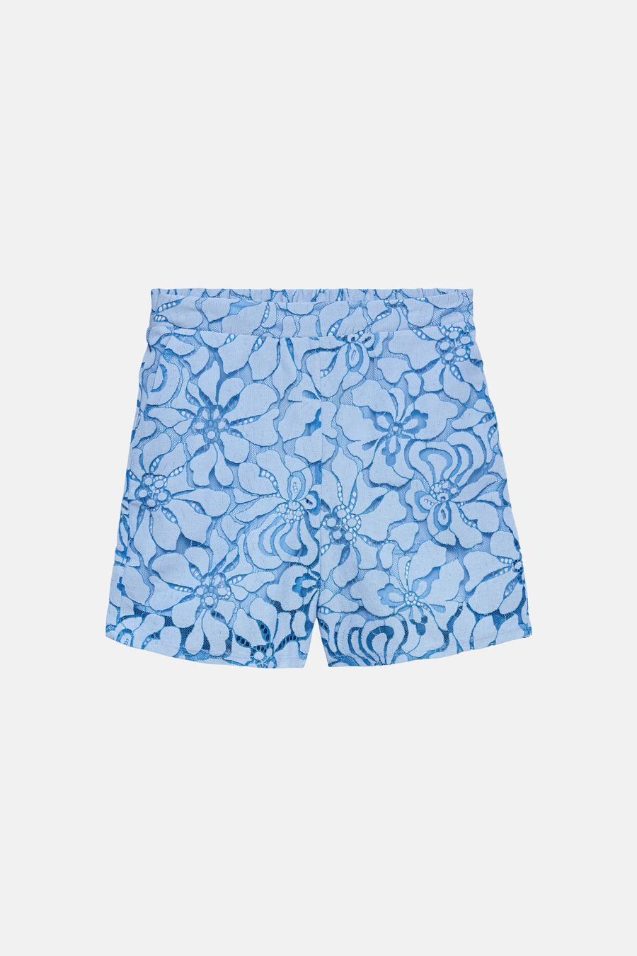 Blauwe short van VERO MODA® met een bloemig kanten patroon.
