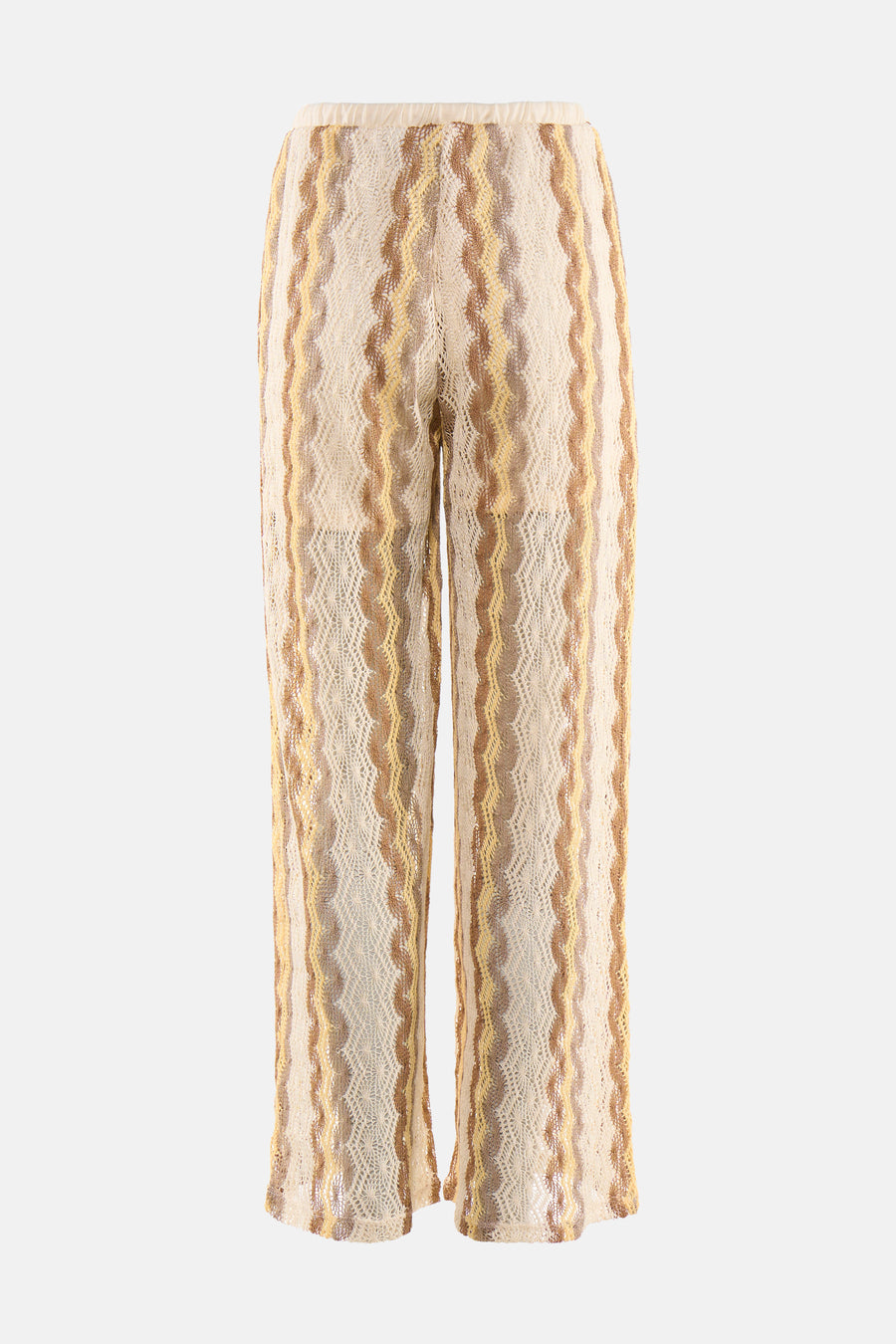 Multicolor broek van open gebreide stof van VERO MODA® met golvende strepen en een elastische tailleband.
