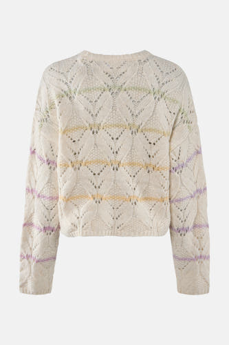 Gilet beige avec col rond de VERO MODA, avec des manches ouvertes et des rayures horizontales dans des couleurs pastel.