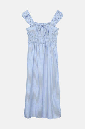 Blauw gestreept mouwloos kleedje van VERO MODA® met gerimpelde bandjes, een strikdetail en gesmokte taille.