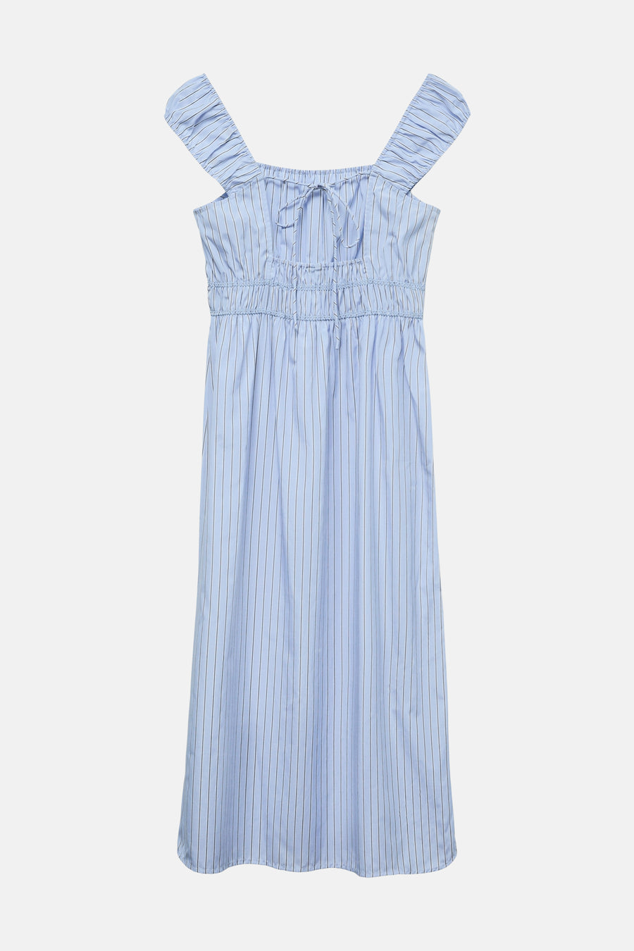 Blauw gestreept mouwloos kleedje van VERO MODA® met gerimpelde bandjes, een strikdetail en gesmokte taille.