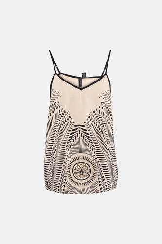 Multicolor mouwloze blouse met zwart-wit bladerenprint van VERO MODA®, V-hals en dunne bandjes, front view