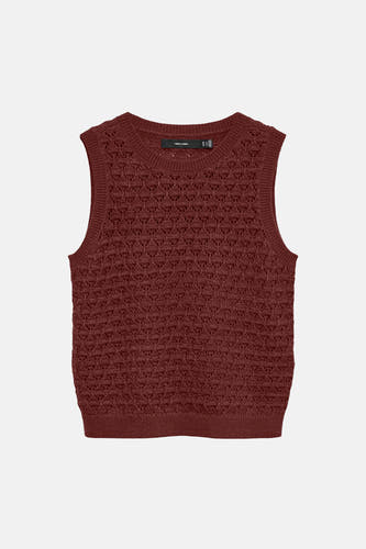 Haut en maille de couleur brique de Vero Moda, avec un motif ajouré et un col rond.